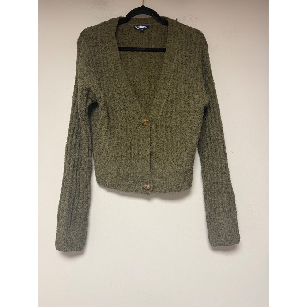 Freshman 1996 Olive Green Popcorn Knit Cardigan Sweater V-Neck‎ Medium